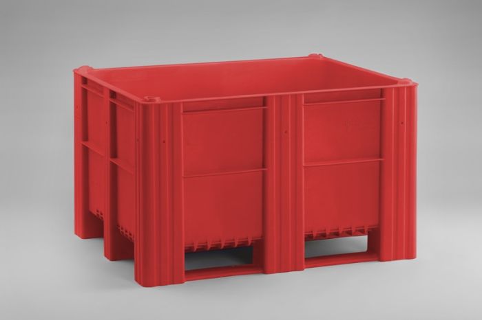 Hygiene palletbox 630 l. 1200x1000x760 mm met 3 sleden, rood, met middenrim
