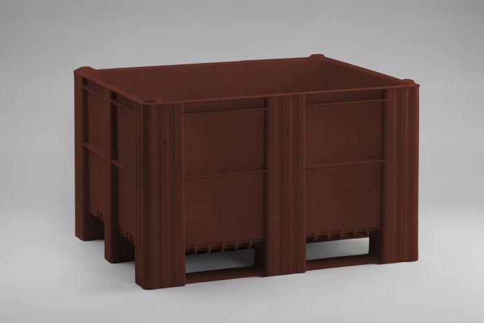 Palletbox 120x100x76 cm, inhoud 630liter, met 3 sleden, bruin, met middenrim