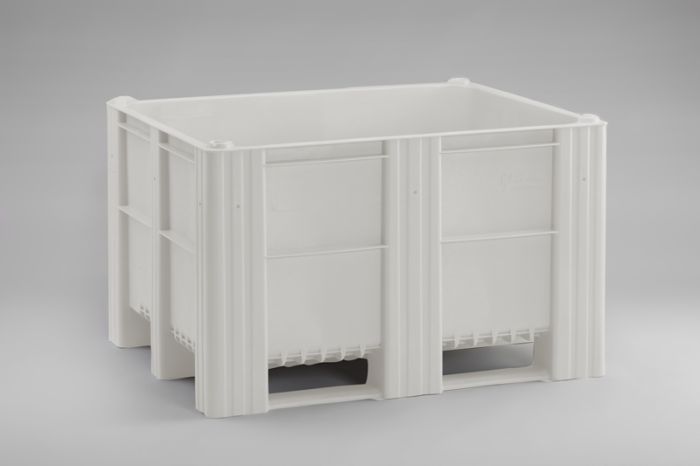 Palletbox 120x100x76 cm, inhoud 630liter, met 3 sleden, wit, met middenrim