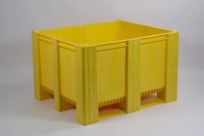 Palletbox 1200x1000x760 mm, 630 liter, met 3 sleden, geel, zonder middenrim