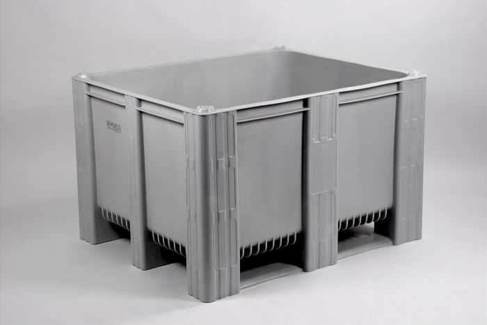 Palletbox 1200x1000x760 mm, 630 liter, met 3 sleden, grijs, zonder middenrim