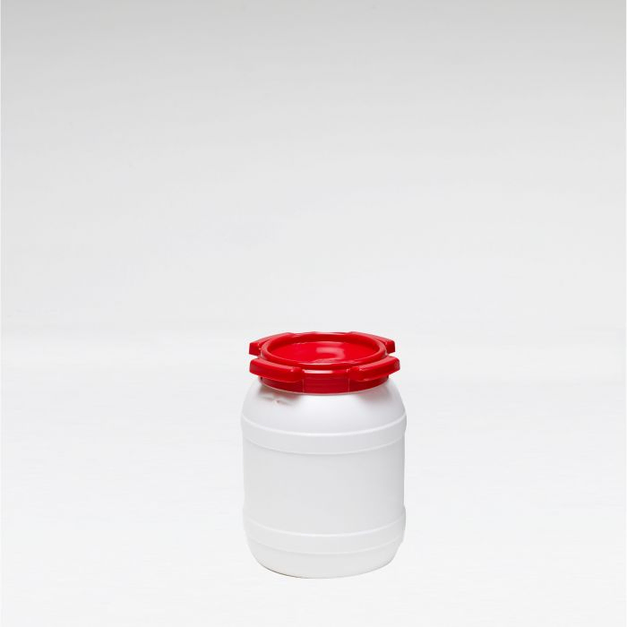 Kunststof wijdmondsvat, ø198x266 mm, 6,4 l. vat wit deksel rood