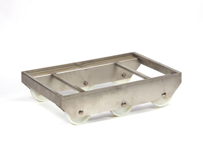 Kantelonderstel op 6 wielen 655x410x170 mm RVS met tussendragers
