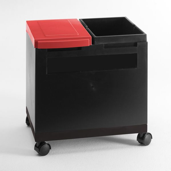 Office waste bin on wheels 400x300x350 mm black/red