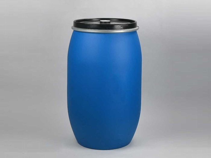 Kunststof dekselvat 220 liter blauw ø 590 mm, 970 mm hoog gereconditioneerd