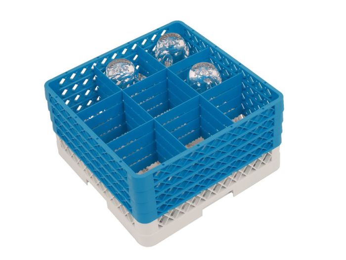 Vaatwaskorf 500x500x260 mm grote mazen t.b.v. ø 150 mm bekerglazen (9 vaks)