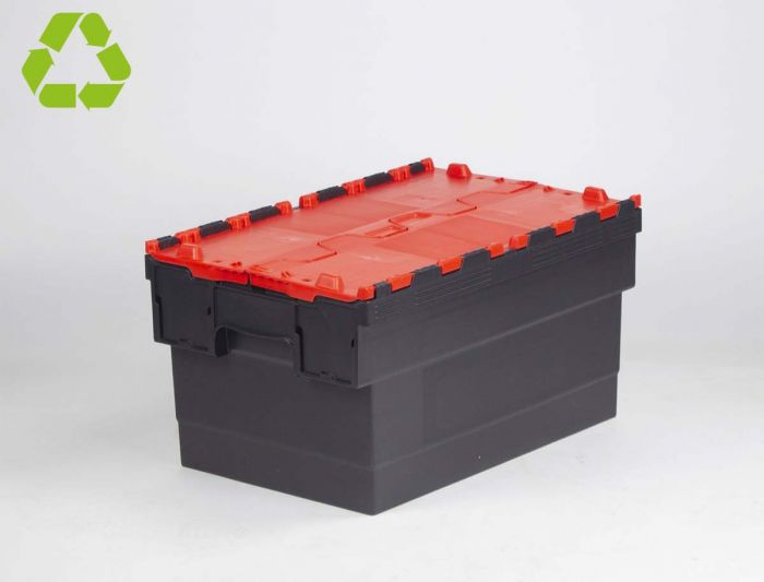 Attached lid container 55L 600x400x320 mm black/red