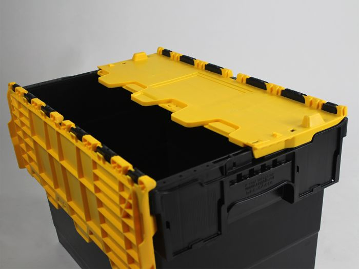 Attached lid container 63L 600x400x365 mm black/yellow