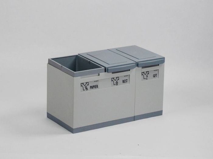 3-fractie afvalmodule 45L grijs, 600x300x350 mm