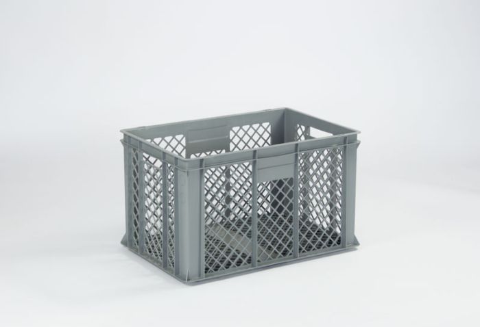 Kunststof cateringbak 600x400x320 mm, 63 liter, geperforeerd lichtgrijs