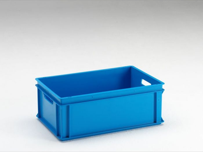 Normbox stackable bin 600x400x220 mm, 40L with open grips, blue Virgin PP