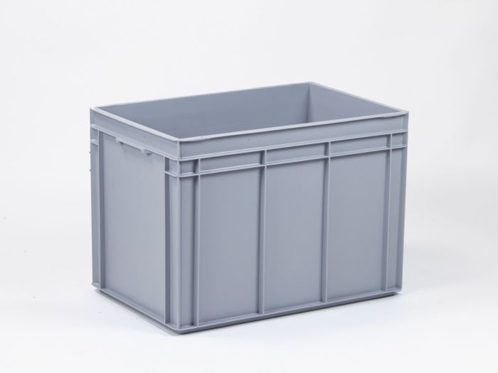 Euronorm stapelbak, E-line Normbox, 600x400x425 mm, 90 liter, grijs gerecycled plastic gesloten grepen
