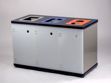 3-fractie afvalscheidingsmeubel op stelvoetjes, met 3 x 60 liter, afvalbakken