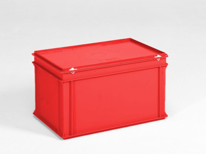 Kunststof kist 60 liter met afsluitbaar deksel rood