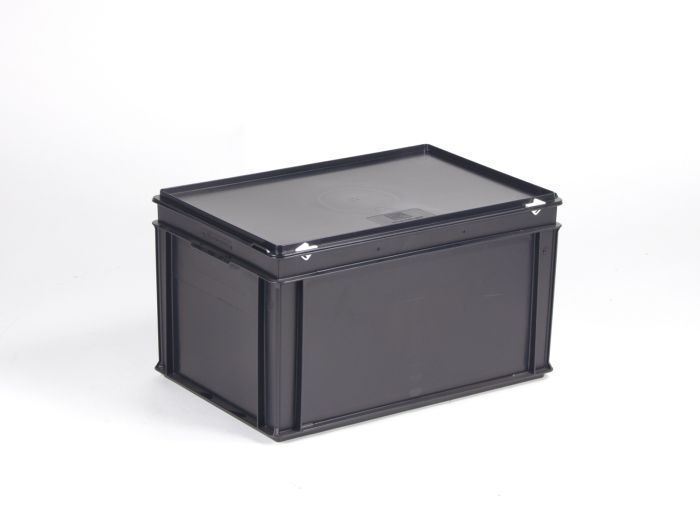 Kunststof kist 60 liter, met afsluitbaar deksel, ESD