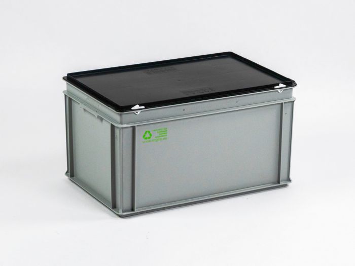Kunststof kist 60 liter, met afsluitbaar zwart deksel