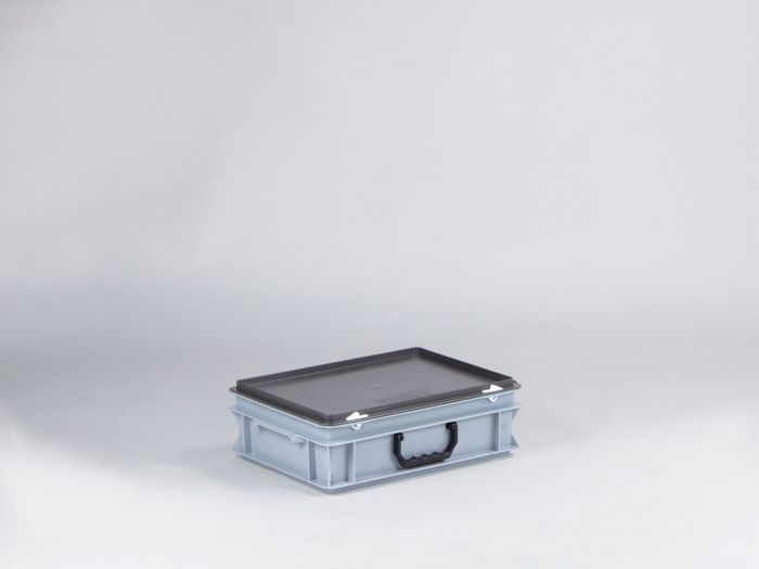 E-line kunststof koffer 400x300x135 mm met 1 greep, 10 l. grijs, PP regeneraat