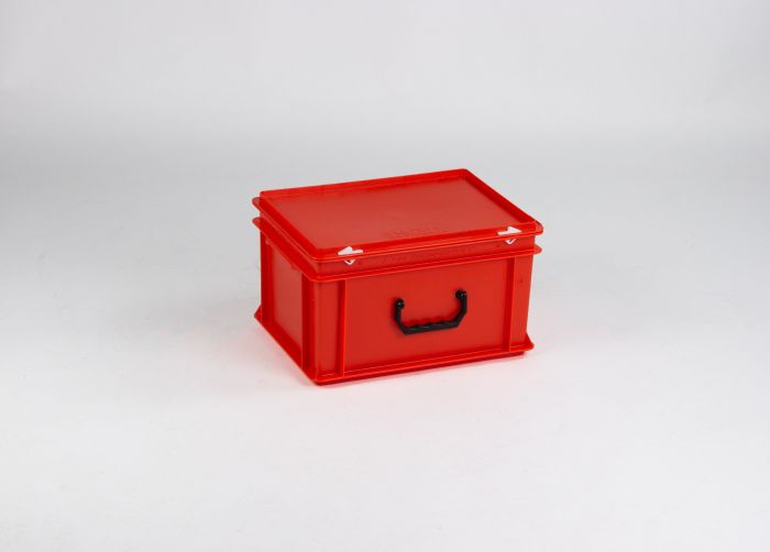 Kunststof koffer 400x300x235 mm met 1 greep, 20 liter, rood, euronorm