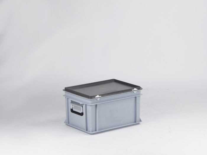 Kunststof koffer 400x300x235 mm met 2 grepen, 20 liter, grijs, euronorm