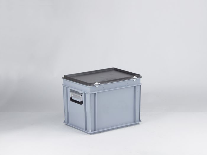 Kunststof koffer 400x300x285 mm met 2 grepen, 25 liter, grijs, euronorm