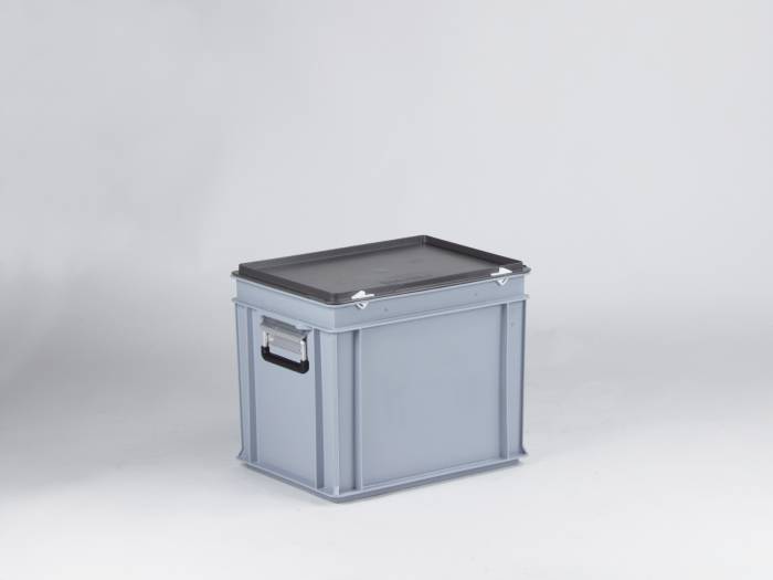 Kunststof koffer 400x300x340 mm met 2 grepen, 30 liter, grijs, euronorm