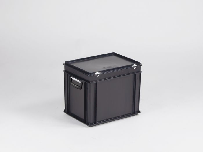 Stapelbare koffer 30 liter, 400x300x340 mm, uit ESD-veilig materiaal