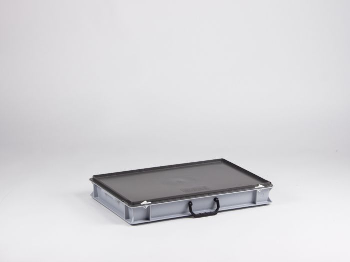 Kunststof koffer 600x400x90 mm met een greep, 14 liter, grijs