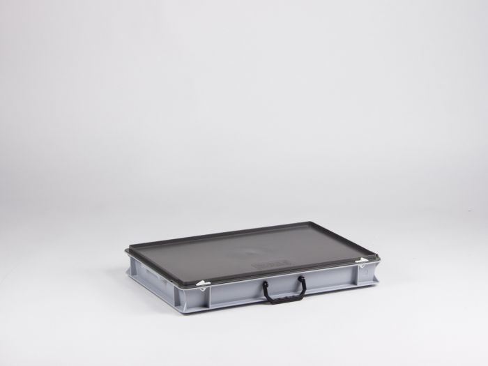 Euroline stackable plastic case, 600x400x90 mm, 14L with one handle PP virgin grey
