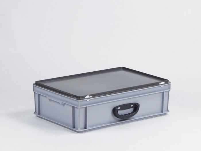 Euroline stackable plastic case, 600x400x185 mm, 30L with one handle PP virgin grey