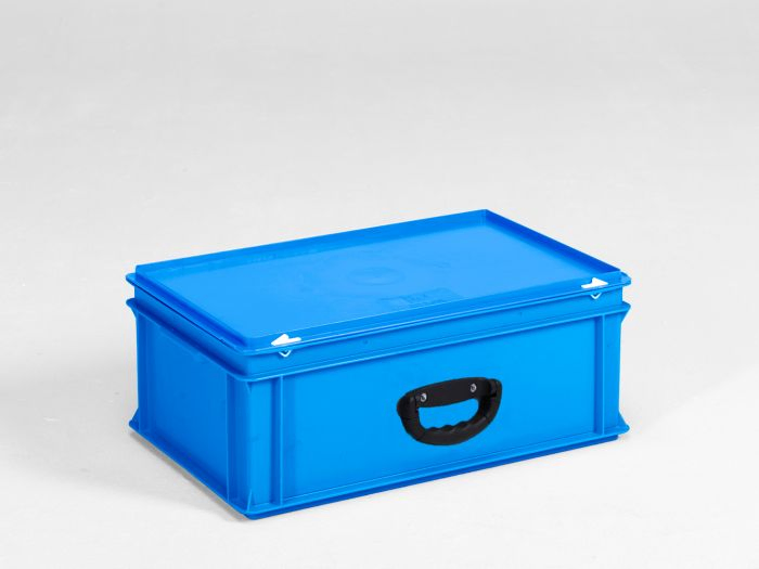 Kunststof koffer 600x400x235 mm met 1 greep, 40 l. blauw, euronorm