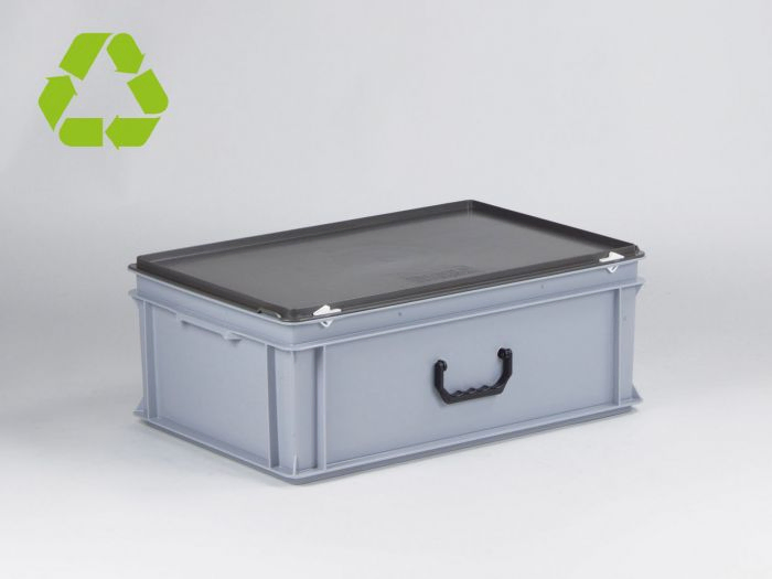 E-line Euroline stackable plastic case, 600x400x235 mm, 40L with one handle PP recycle grey