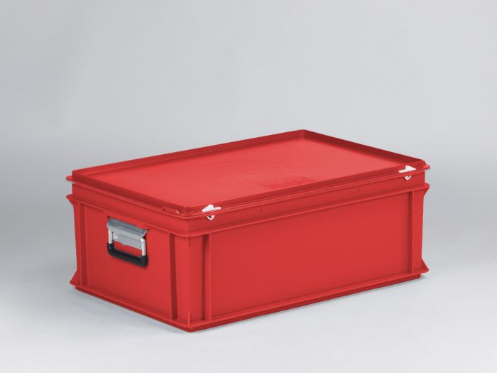 Euroline stackable plastic case, 600x400x235 mm, 40L with two reinforced handles PP red