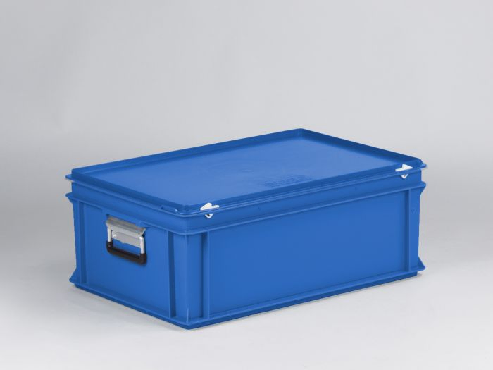Kunststof koffer 600x400x235 mm met 2 grepen, 40 l. blauw, euronorm