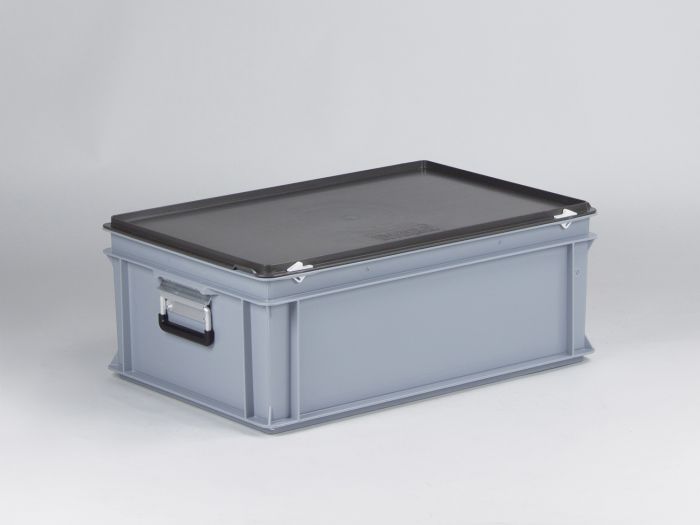 Kunststof koffer 600x400x235 mm met 2 grepen, 40 liter, grijs, euronorm