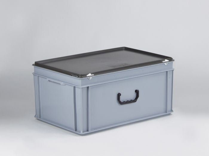 E-line Euroline stackable plastic case, 600x400x340 mm, 60L with one handle PP recycle grey