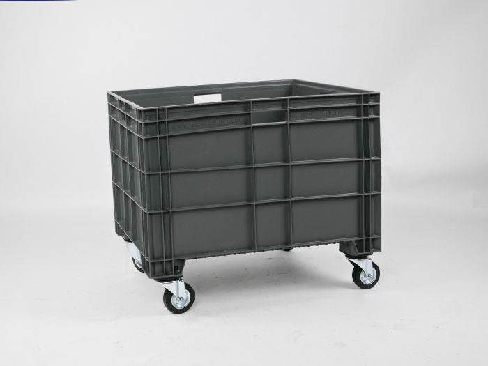 Euronorm grootvolume bak 800x600x630 mm 186 liter, op 4 wielen, donkergrijs