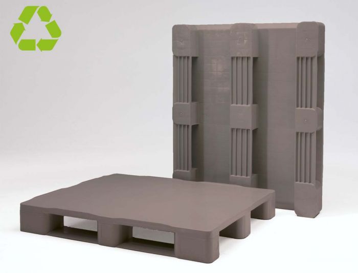 Hygienic pallet, 1200x1000x160 mm on 3 skids HDPE dark-grey