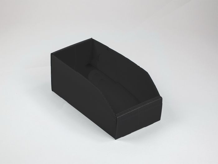 Corrugated plastic warehouse bin 380x180x155/100 mm black set of 25pc