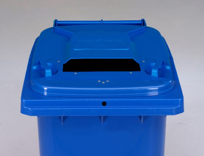 Afvalcontainer 120 liter, blauw met 3-kantslot en papiersleuf