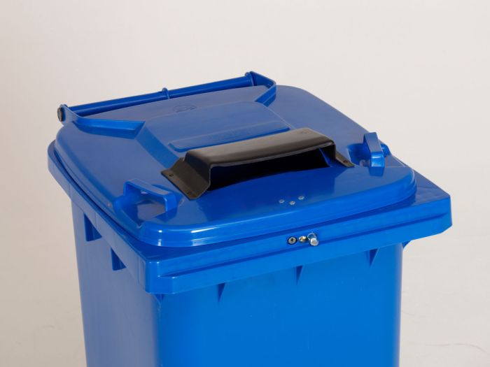 Afvalcontainer 240 liter, blauw met automatic slot, papiersleuf en regenkap