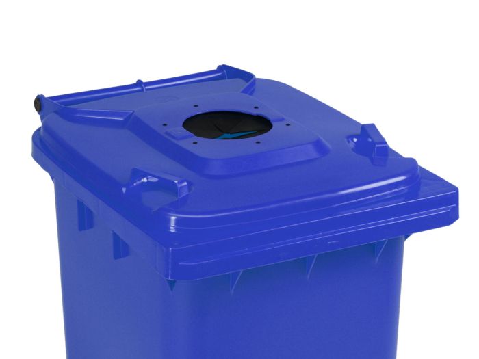 Afvalcontainer 120 liter, blauw met rubber glasrozet