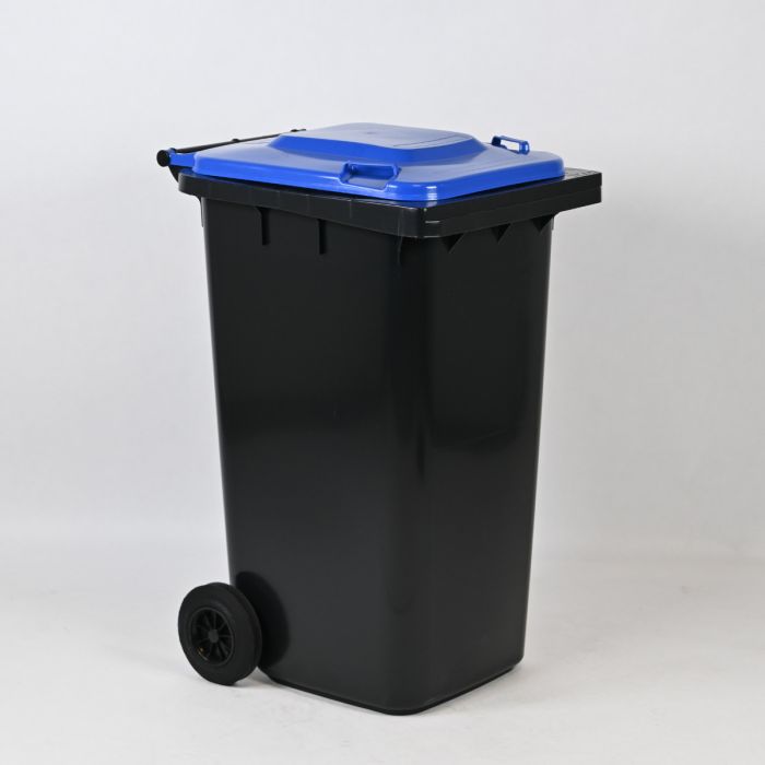 Afvalcontainer 240 liter, grijs met blauw deksel