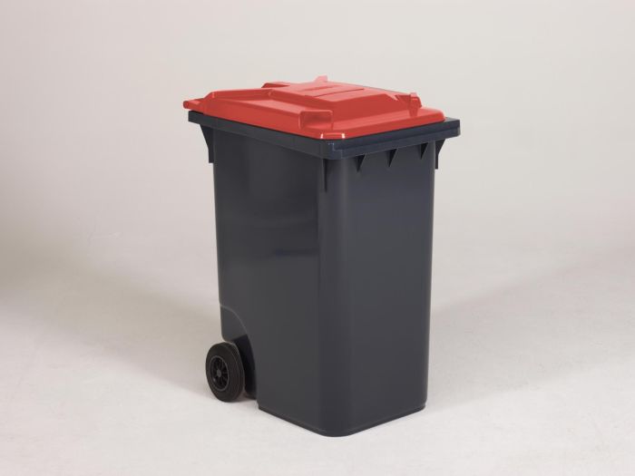 Afvalcontainer 360 liter, grijs met rood deksel
