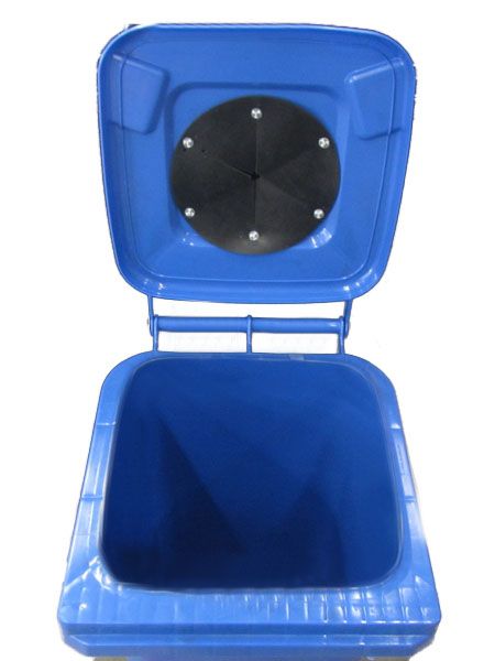 Afvalcontainer 240 liter, blauw met 3-kantslot en rubber glasrozet