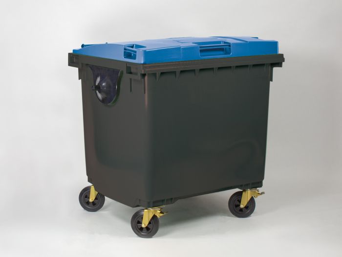 Afvalcontainer 1000 liter, met scharnierdeksel, donkergrijs/blauw