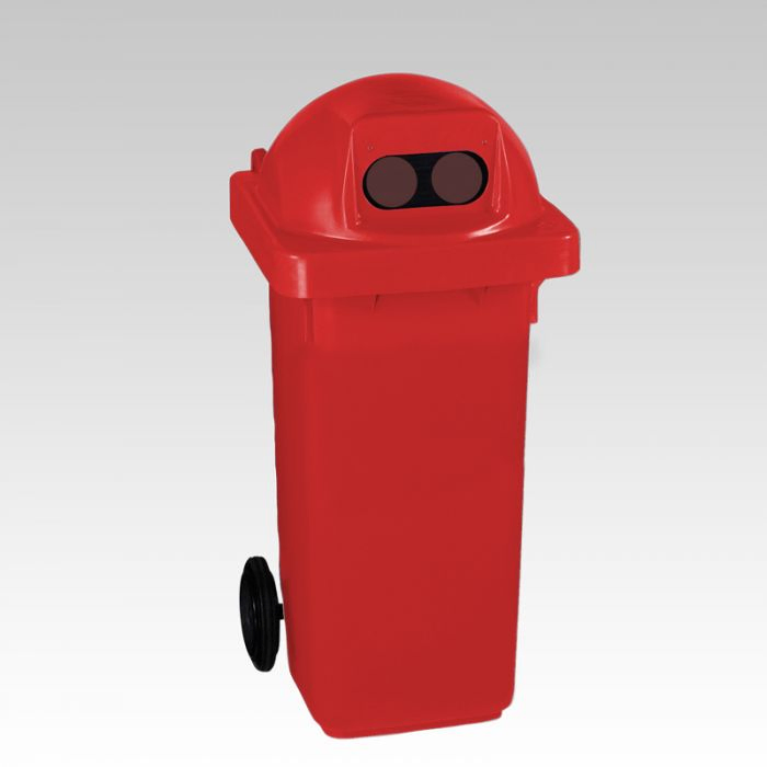 Wheelie bin, 120 L, with round cover and 2 holes, red