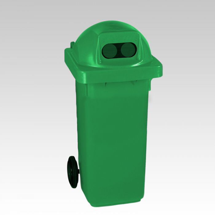 Wheelie bin, 120 L, with round cover and 2 holes, green
