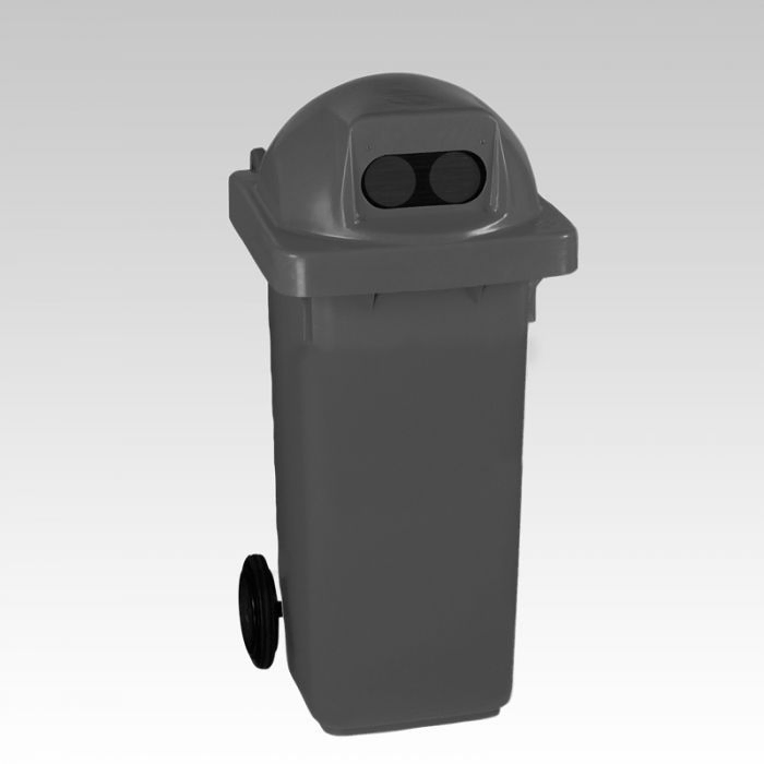 Wheelie bin, 120 L, with round cover and 2 holes, grey