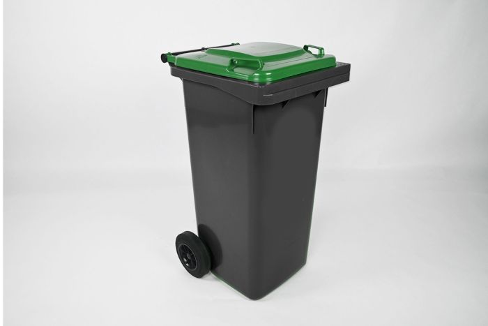 Afvalcontainer 120 liter, grijs met groene deksel