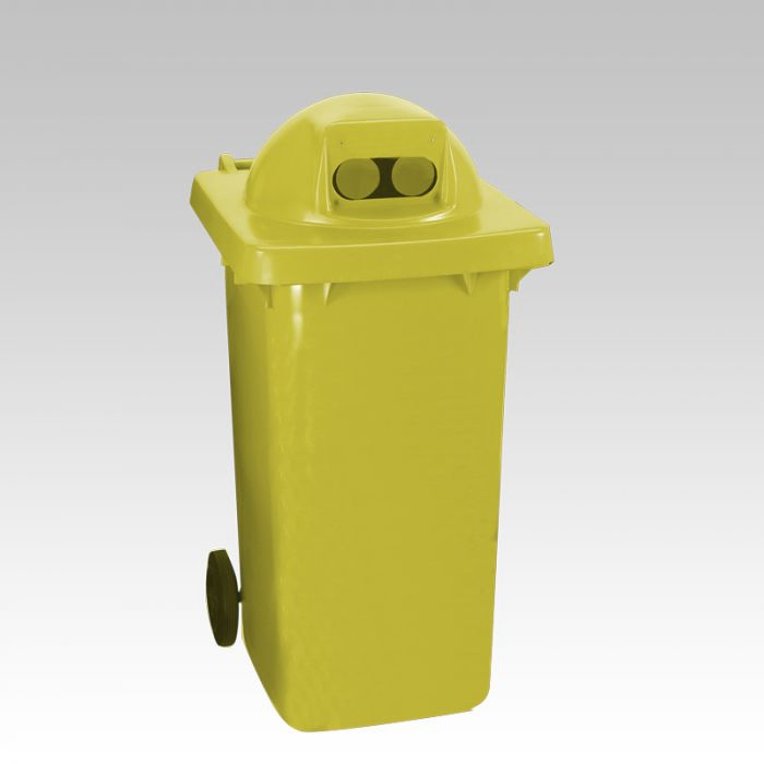 Wheelie bin, 240 L, with round cover and 2 holes, yellow